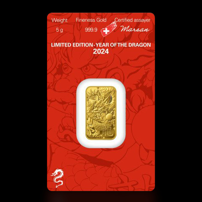 Lingot de aur de 5 grame Argor – Heraeus, Anul Dragonului 2024